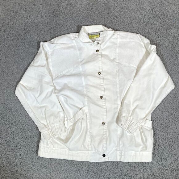 Vintage Otello Pelle Jacket Women's 80s 90s Button Up Windbreaker White Medium - Picture 1 of 7